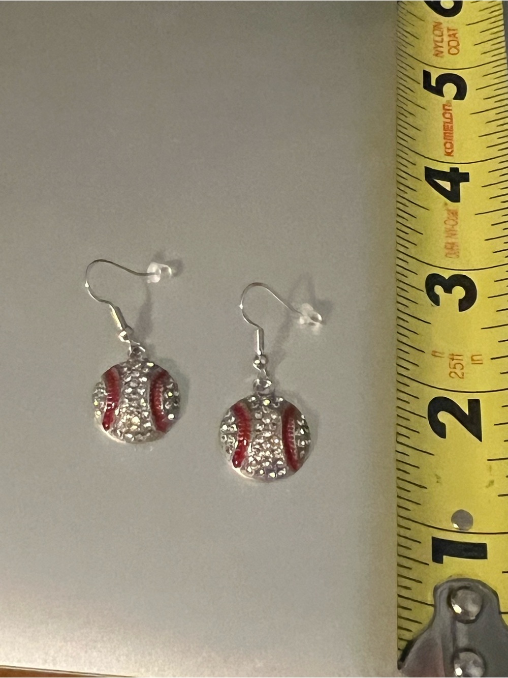Silver and Red Baseball Charm Drop Earrings - Women Jewelry E204